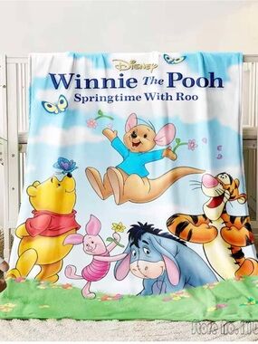 Disney Winnie the Pooh Springtime Blanket - Blue, Green, Yellow